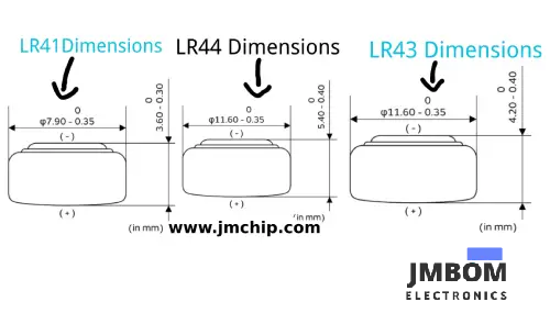 LR43 VS LR44 VS LR41: Dimensions