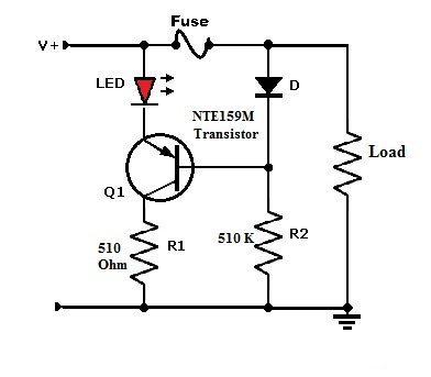 Blown Fuse Indicator Circuit using NTE159M Transistor