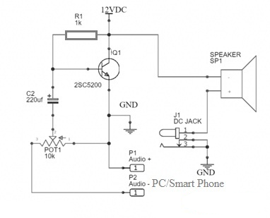 Audio Amplifier Circuit using 2SC5200 Transistor