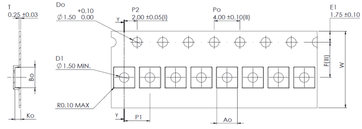 Carrier and Cover Tape Dimensions