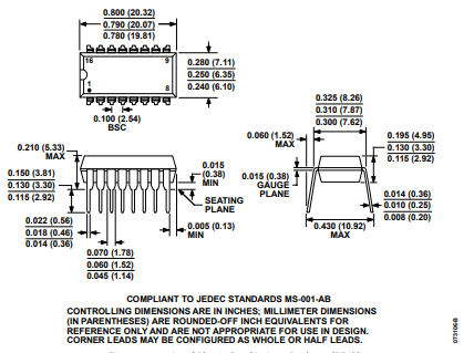 16-Lead Plastic Dual In-Line Package [PDIP] (N-16) Dimensions shown in inches and (millimeters) 