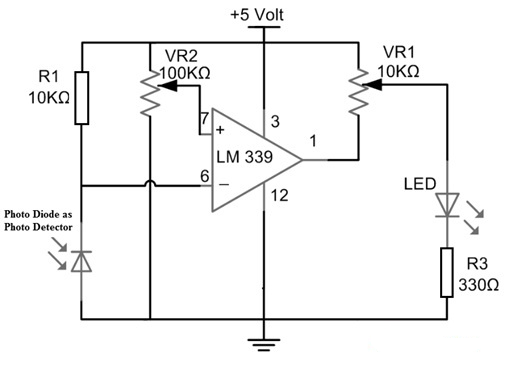Light Sensor Circuit using Photodiode as Photodetector
